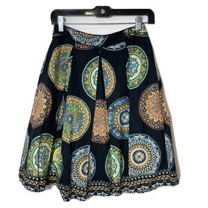 Red Herring Pleated‎ A-Line Skirt Womens Size 8 Black Floral Print Knee Length